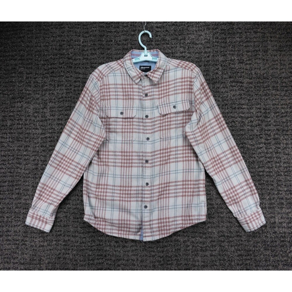 Marmot Shirt Mens Medium Off White Red Plaid Jasper Midweight Flannel Casual